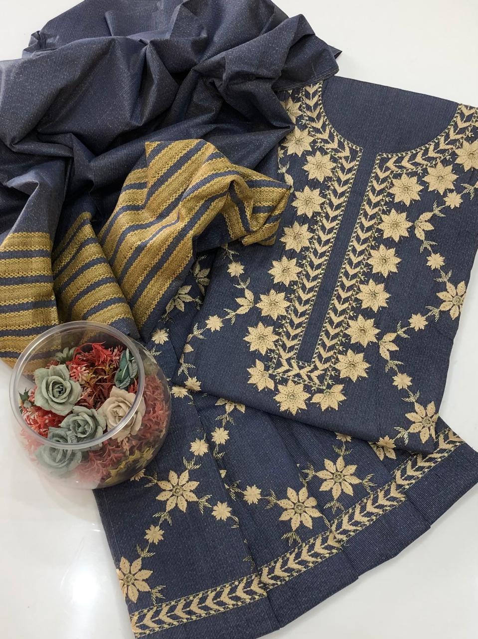 Cotton Khaddi Machine Embroidery 3pc Suit