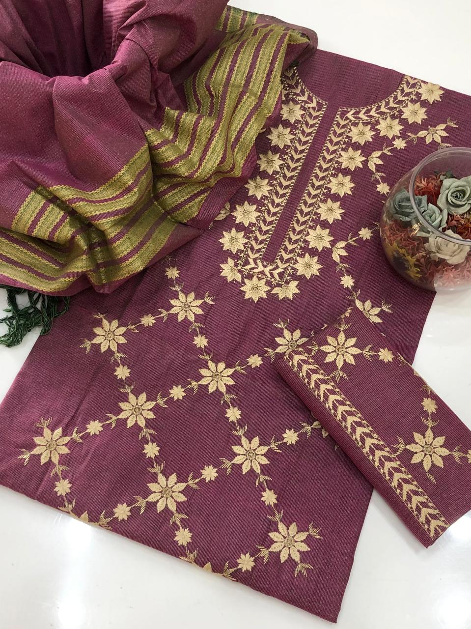 Cotton Khaddi Machine Embroidery 3pc Suit