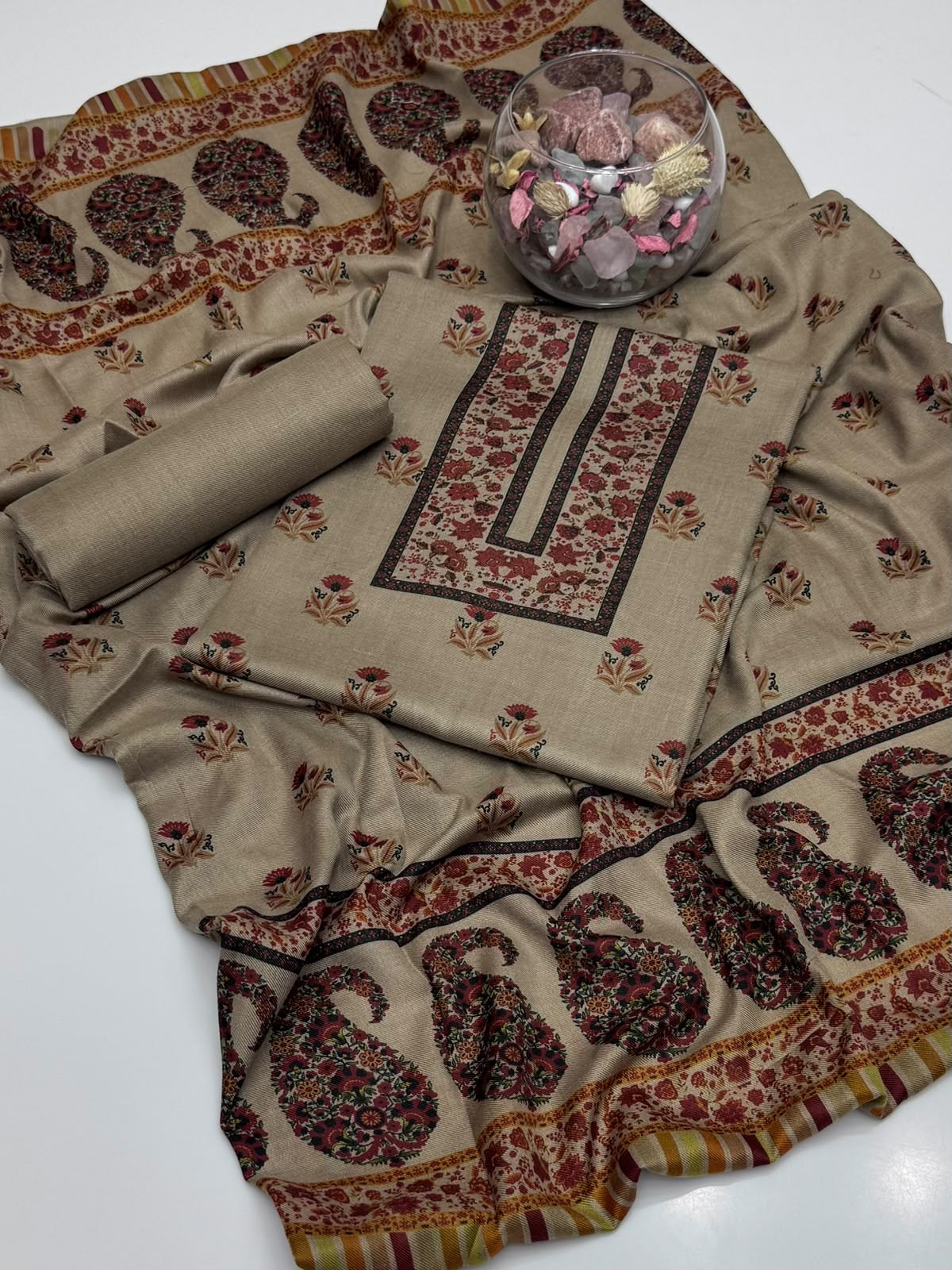 Kalamkari Pashmina 3Pc Suit.