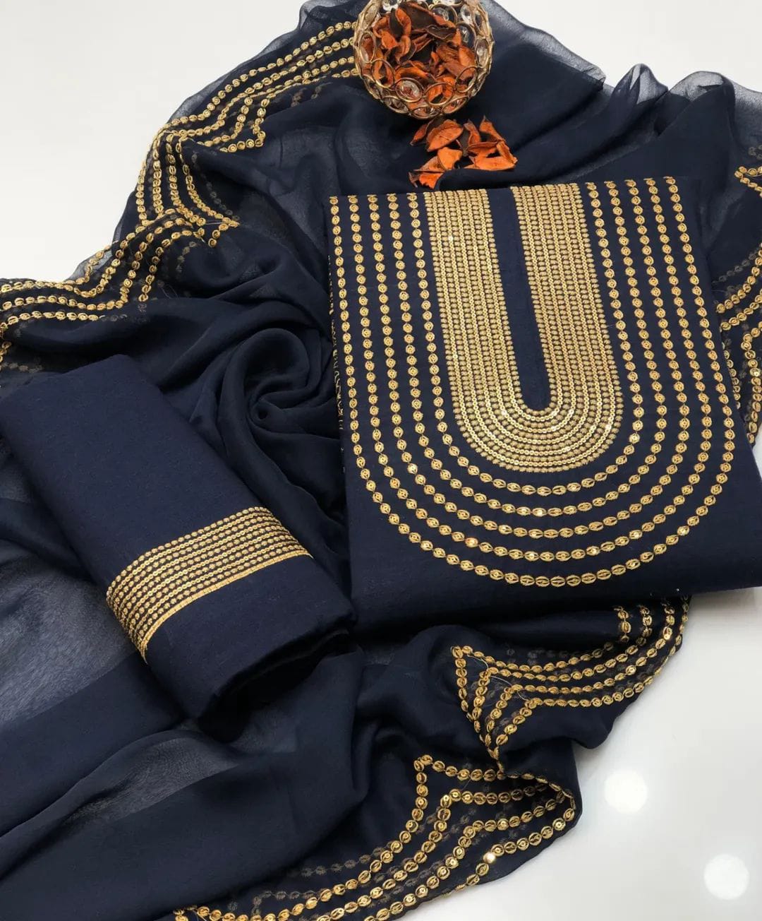 Cotton Machine Embroidered 3Pc Suit