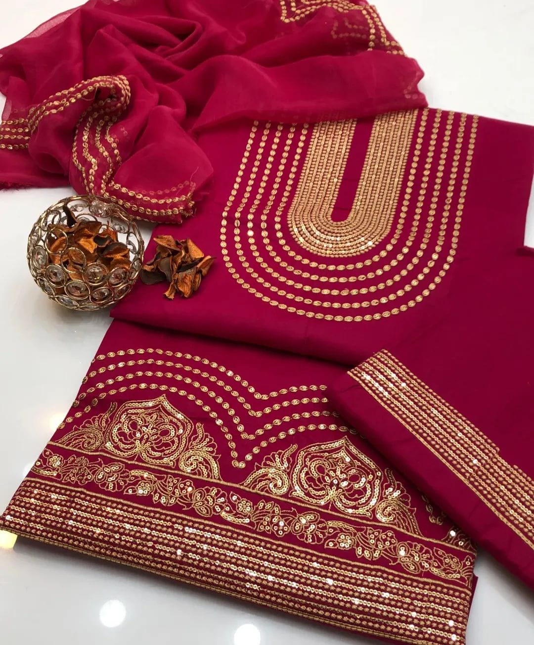 Cotton Machine Embroidered 3Pc Suit