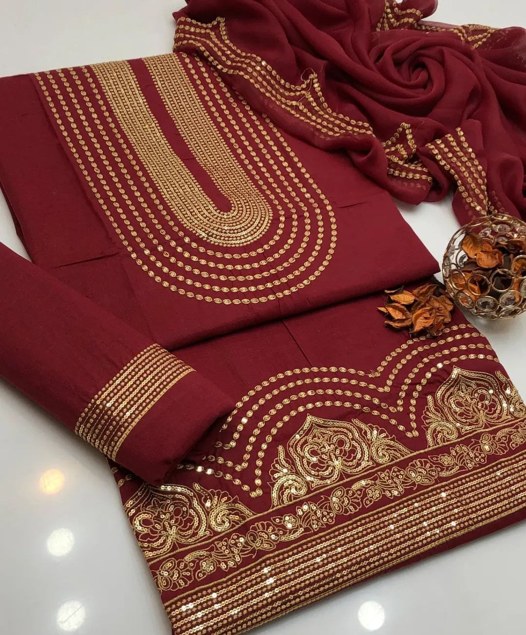 Cotton Machine Embroidered 3Pc Suit