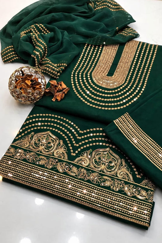 Cotton Machine Embroidered 3Pc Suit