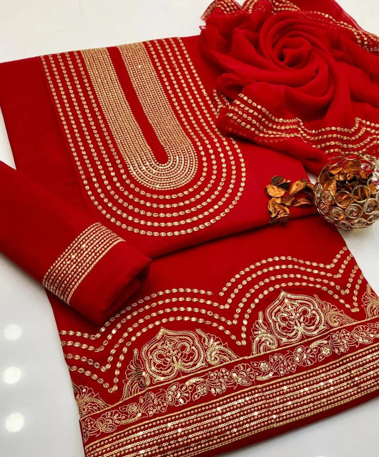 Cotton Machine Embroidered 3Pc Suit